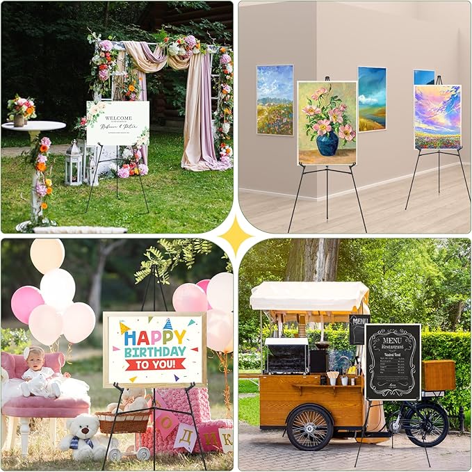 1 PCS Black Easel Stand for Wedding Sign Stand, 65 Inch Adjustable Metal Easels for Display, Portable Folding Easel for Wedding, Display Show, Arts, Poster with Portable Bags