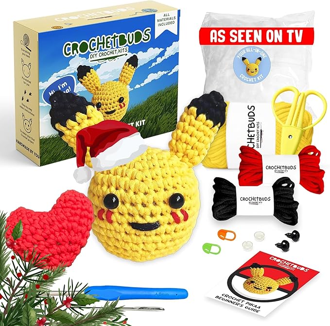 Pika-Doo Crochet Kit | Beginner Level | Great for Couples, Date Night, Kids, Adults, & Anime Lovers | DIY Gift Kit | Heart Included | Instructions, Yarn, Hook, Video & Written Tutorial