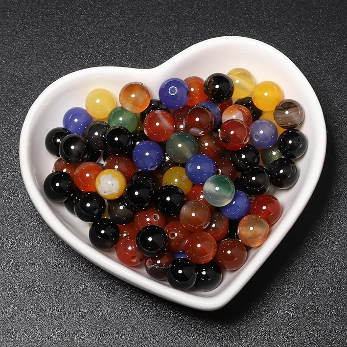 8mm Natural Multicolor Agate Beads for Jewelry Making Round Loose Gemstone Stones 1 Strand 15 Inch (45-48 pcs)
