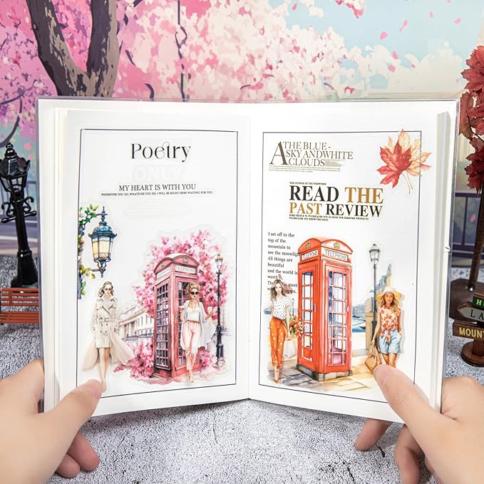 Telephone Booth PET Sticker Set, 80PCS Vintage Street Scene Stickers for Scrapbooking, Journaling, DIY Crafts, Planner Decoration, and Aesthetic Collage