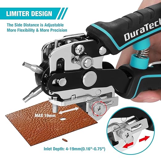 DURATECH Leather Hole Punch, Heavy Duty Belt Hole Punch Plier with 6 Solid Holes for Belts, Watch Bands, Straps, Pet Collars, Saddles, Shoes, Fabric, DIY Home or Christmas Craft Projects