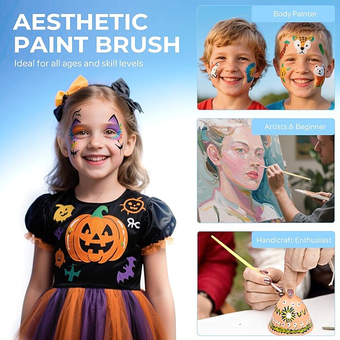 Nicpro 7pcs Face Paint Brush Set, Aesthetic Pastel Artist Paintbrushes for Body Face Painting, Acrylic Watercolor Oil Gouache, Professional Paint Brushes for Halloween Cosplay Party Makeup Kit
