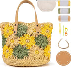 Noocro Crochet Kit for Intermediate or Advanced Level, Floral Raffia Bucket Bag, Purse, Step by Step Video Tutorial, Detailed Instruction Complete Kit Craft Supplies Holiday Gift (Meadow Bloom)