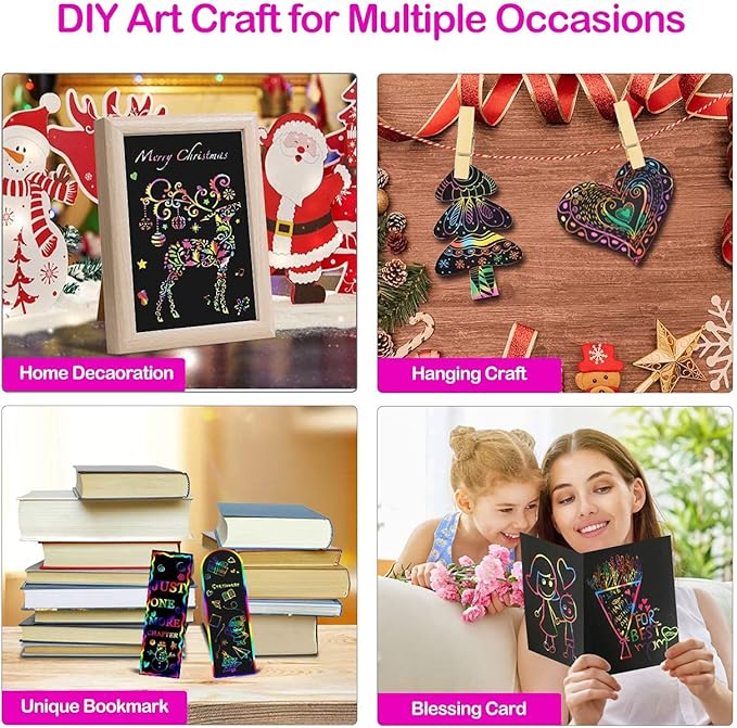 ZMLM Scratch Rainbow Art Paper Set - 100Pcs Magic Scratch Off Art Craft Supplies Kits for Kids Girls Boys Black Scratch Notes Sheet Doodle Pad for Fun DIY Toy Party Favors Christmas Birthday Gift