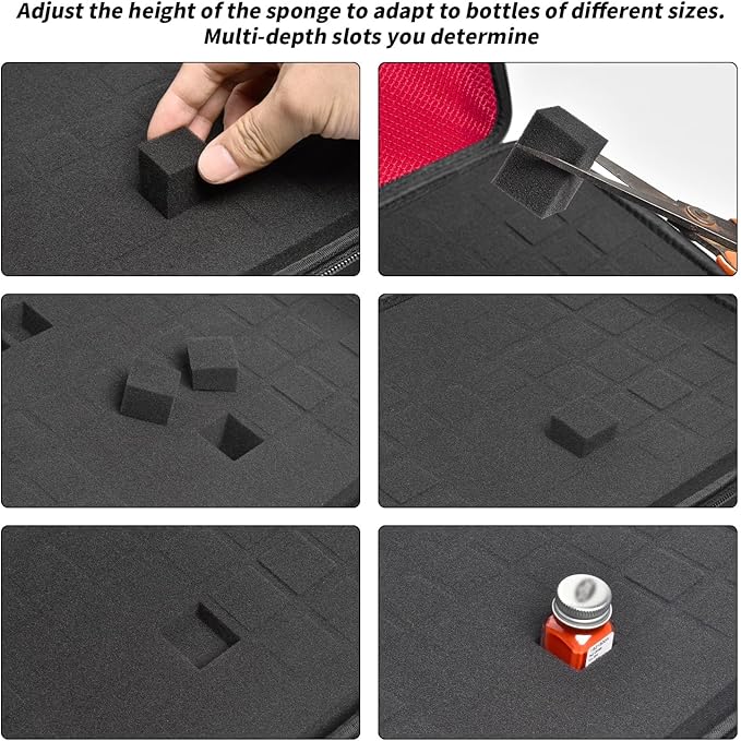 Model Paint Storage Case for Testors Paint Set, Paints Organizer Carrying Bag Holds 60 Bottles with 9 Fine Detail Miniatures Brushes, Enamel Paint Container, Drawing Ink Holder-Box Only (Red)