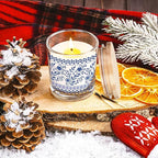 Ziliny 10 Pcs Christmas Blue and White Porcelain Glass Candle Jars Empty Containers Bulk 7 oz Ceramics Glass Jars with Cork Lids Tins for Candle Making Storing Biscuits Tea Party Favors