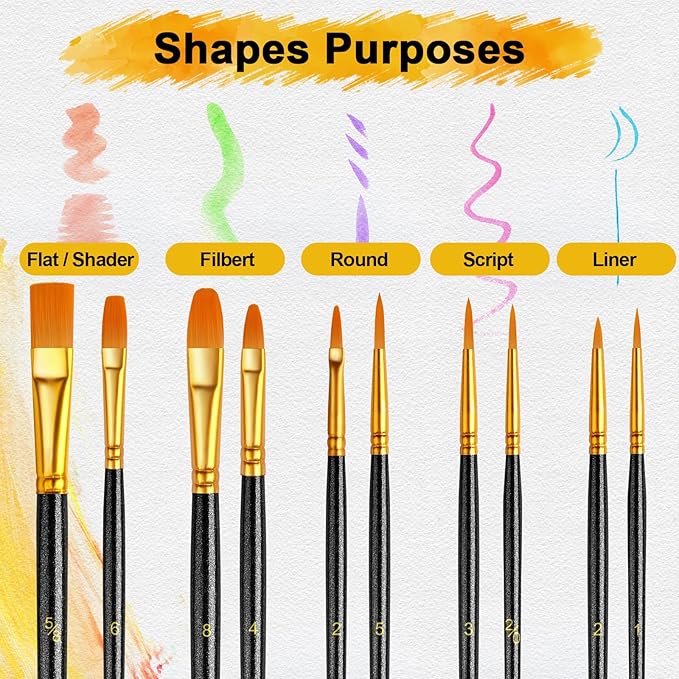 Acrylic Paint Brushes Set, 50Pcs Round Pointed Tip Artist Paintbrushes for Acrylic Painting Oil Watercolor Canvas Boards Rock Body Face Nail Art, Halloween Pumpkin Ceramic Crafts Supplies，Black