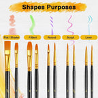 Acrylic Paint Brushes Set, 50Pcs Round Pointed Tip Artist Paintbrushes for Acrylic Painting Oil Watercolor Canvas Boards Rock Body Face Nail Art, Halloween Pumpkin Ceramic Crafts Supplies，Black