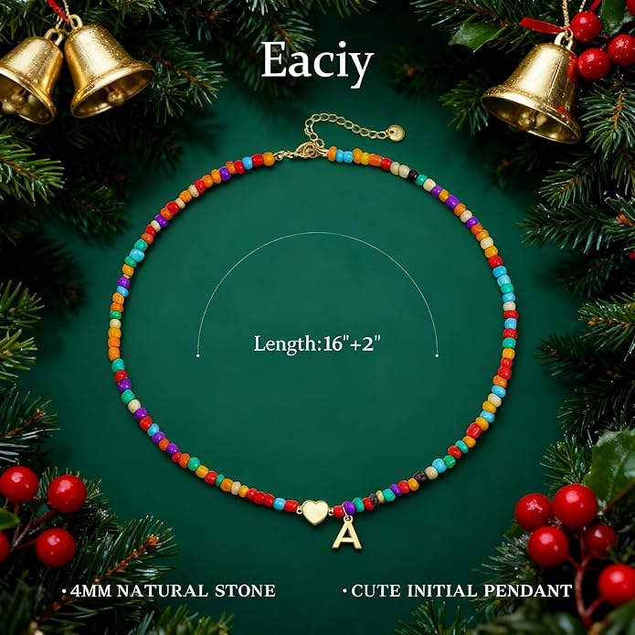 Christmas Gifts for Grandkids Teens Girls - Colorful Beaded Initial Necklace Teen Girl Gifts Trendy Stuff Dainty Letter Choker Necklace Stocking Stuffers for Teen Girls Women Jewelry