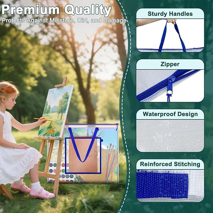 Large Poster Storage Bag, 25" x 19" Art Portfolio Bag with Pocket for Poster, Cutting Mats, Scrapbook, Keepsake - Waterproof Art Bag for Classroom Home Office Outdoor