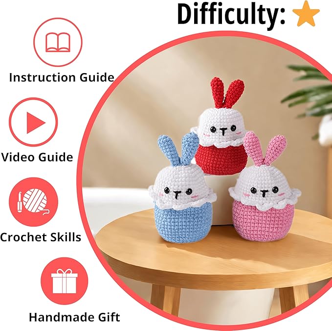 CSWCS Crochet Kit for Beginners - Easy Starter Crochet Kit for Adults, Amigurumi Craft Gifts with Yarn, Hook & Video Tutorial, Knitting & Crochet Supplies (Animal)