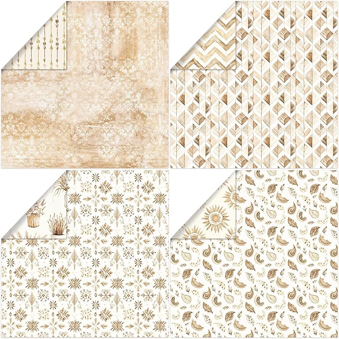 Scrapbook Paper 12x12, 24 Sheets Double-Sided BOHO Patterned Assorted Colors Decorative Crafting Paper for Origami Classroom Crafting Projects