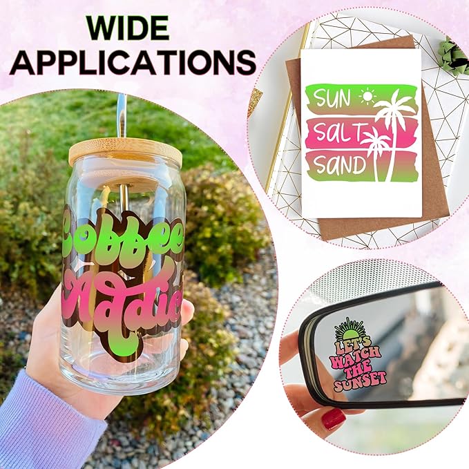 Tintnut Green Pink Permanent Vinyl - 8 Sheets 12"x10"Gradient Adhesive Self Sticker, Ombre Glossy Self Sticker Wtaer proofingVinyl Compatible with Cricut Or Silhouette