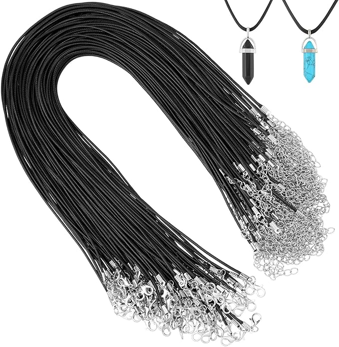 Tudomro 100 Pieces 20 Inch Waxed Leather Necklace Cord Bulk with Clasp Colorful Necklace Bracelet Chains String Rope Cord for Jewelry Making Pendants Charms(Black)