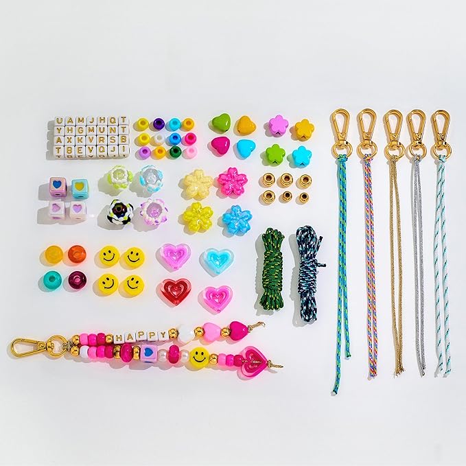MINIMISSMIANYC 421PCS Beaded Keychain Making Kit for Women,Acrylic Heart Star Flower Letter Alphabet Bag Beads DIY Key Chain Charm Supplies Crafts Accessoriess Jewerly Making Kit