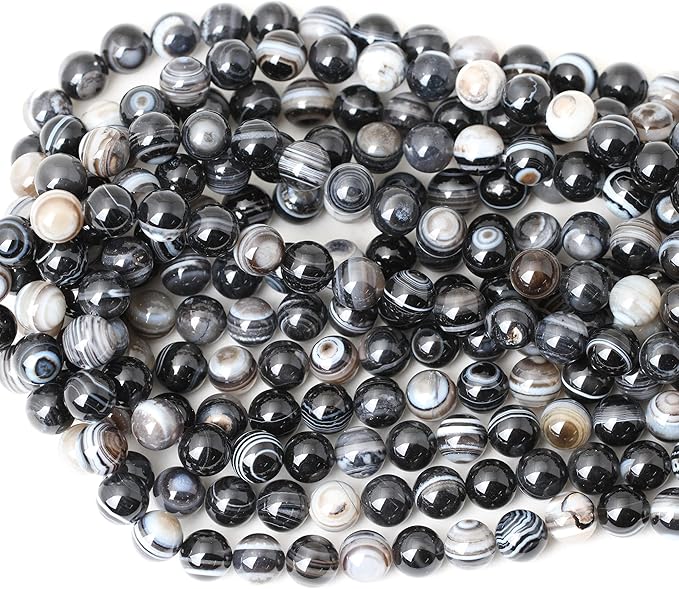 35PCS 10mm Black Striped Agate Round Loose Beads DIY Bracelet Necklace Materials 1 Strand 15"