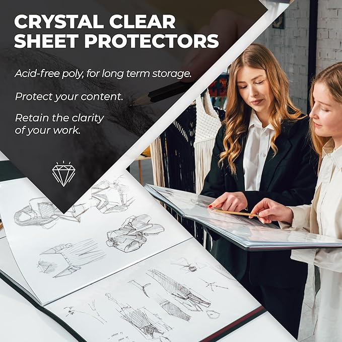 Dunwell 11x17 Art Portfolio Binder with Black Mounting Paper (Ruby), Large Portfolio Folder for Artwork Storage, 24 Clear Plastic Sleeves, Displays 48 Pages, Acid-Free Poly 11 x 17 Presentation Book