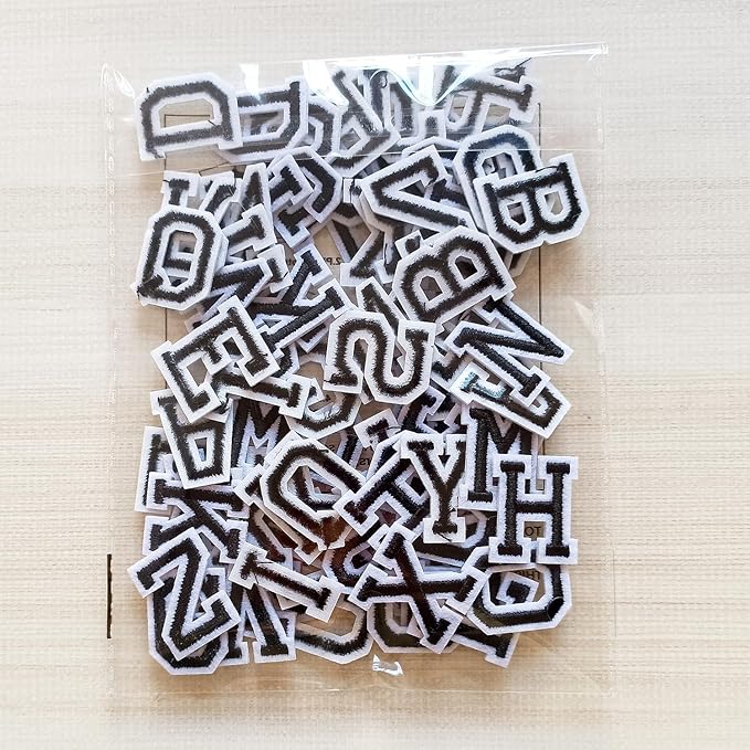1 inch Iron on Letter Patches 78 Pieces, A-Z Embroidered Alphabet Patches for Clothing Jackets Hats Backpacks Jeans Black