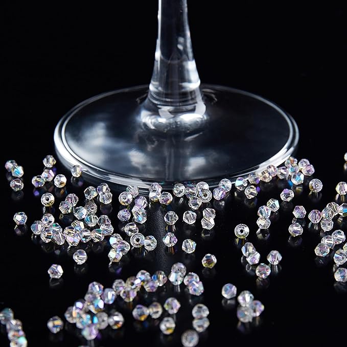 1200PCS 3mm Bicone Crystal Glass Beads for Jewelry Making, Sparkling Mini Beads for Suncatchers, DIY Bracelets & Craft Projects (AB Phantom Purple)