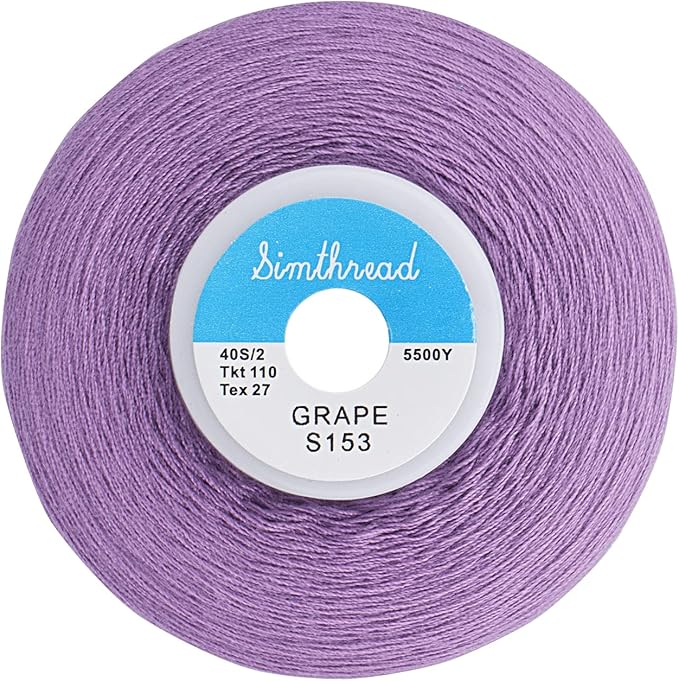 Simthread All Purpose Sewing Thread from 100% Spun Polyester for Serger, Overlock, Merrow, Quilting Sewing 4 Big Cones of 5000M (5500 Yards) Each - 40S/2 Grape