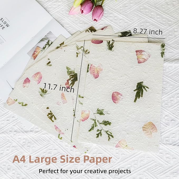 ANXINZENITH Handmade Botanical Craft Paper - 15 Sheets A4 Acid-Free Art Paper for Watercolor,Wedding Invites,Scrapbooking - Vintage Textured Designs for DIY,Gift Wrapping & Cultural Projects (15)