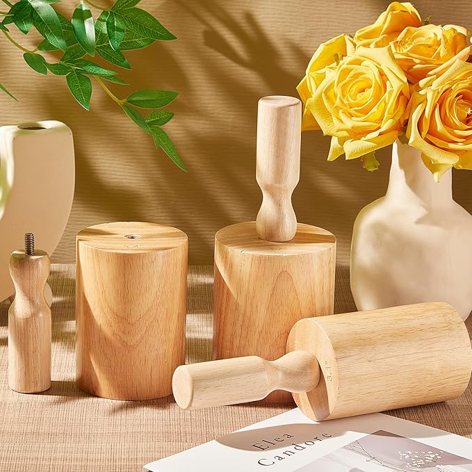 Juexica 3 Pcs Pottery Clay Molds 3 Size 3.1'', 3.4'', 3.7'' Plaster Mug Vase Tools with Removable Handle, Pottery Cup Shaping Tool Wood Slump Press Mold for DIY Ceramic Cup Mug Vase Making