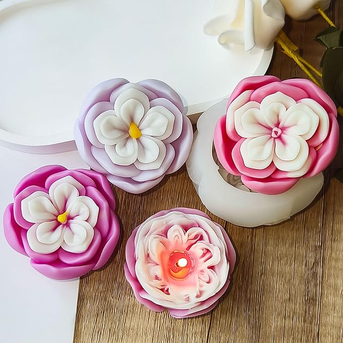 2 Pack Flower Soap & Candle Mold - Silicone 3D Molds for Candy & Home Decor - Resin Casting & Making Molds