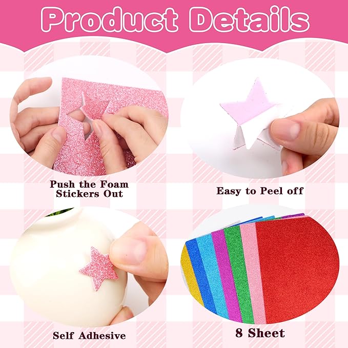 1376 Pcs Foam Stickers Glitter Shape Stickers Colorful Stars Sticker Self Adhesive Geometric Sticker for Crafts Supplies DIY Art Project Scrapbooking Home Decor(Star)