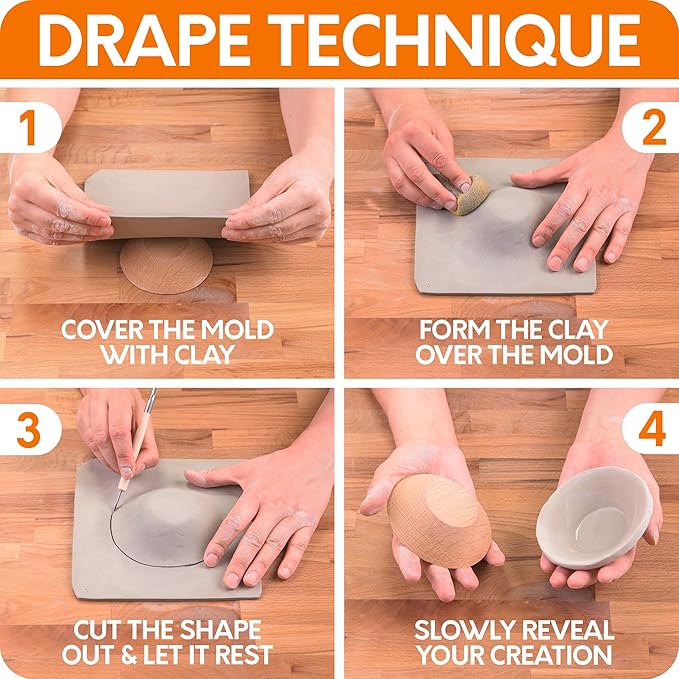 Byllstore 3-Pack Round Pottery Molds | Create Bowls & Plates | 4″, 6″ & 8″ Ceramic Tops | Interchangeable Handle