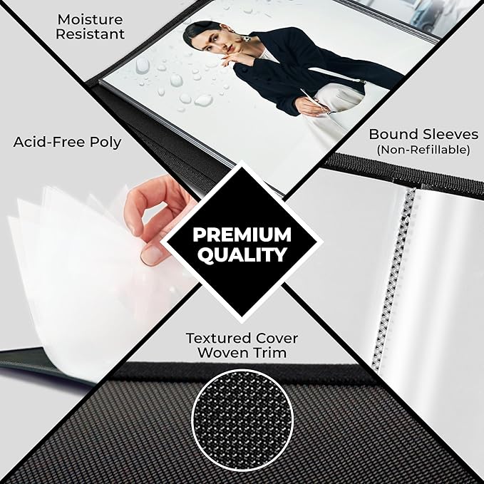 Dunwell Art Portfolio 8.5x11 Folder (Black), Mounting Paper, Portfolio Binder for Artwork, 8.5 x 11 Art Folder, 24 Pockets Display 48 Pages, Acid-Free Poly Presentation Book