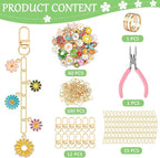 AUGSUN 189Pcs Keychain Making Kit, Charm Jewelry Chain Making Crafts Including 60 Charms 12 Keychain Clips Hooks 15 Extender Chains 100 Jump Ring and Jewelry Plier for Crafts (Flower)