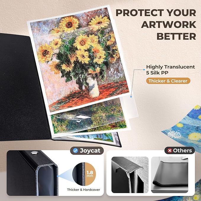 JoyCat Art Portfolio Binder 11"x17",40 Pockets Art Folder with Clear View Pages, 80 Sheets Presentation Binder for Artists and Students (Black)