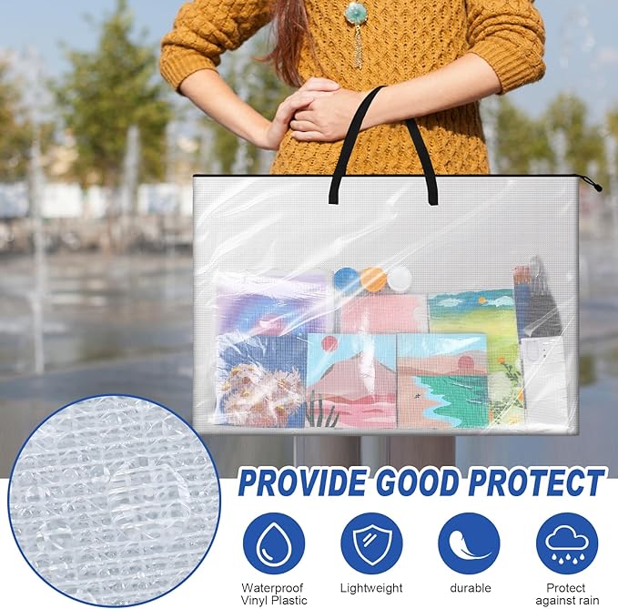 Tenceur 2 Pcs Art Portfolio Case 24 x 36 and 48 x 36 Inch Large Poster Storage Bag PVC Art Portfolio Container with Zipper and Handle Bulletin Board Clear Storage Folder for Artwork