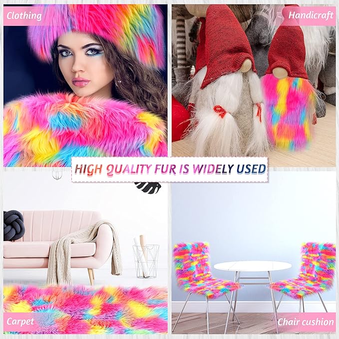 Tatuo Faux Fur Fabric Christmas Fluffy Fuzzy Craft Fake Fur Cuts Shaggy Synthetic Plush Patch Sewing DIY Winter Halloween Costume Gnome Beard Miniature Dolls Rugs Mats Gift(Colorful,60 x 18 Inch)