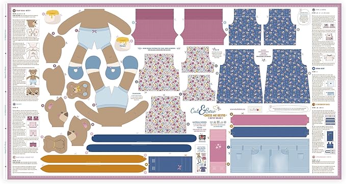 kullaloo - Sewing Kit for Kids & Beginners - Cut & Sew Fabric Panel – Sewing Patterns Pre-Printed on The Fabric - DIY Rag Doll Kit with Clothes - Betsy Bear Sewing Project - Incl. Video Instructions