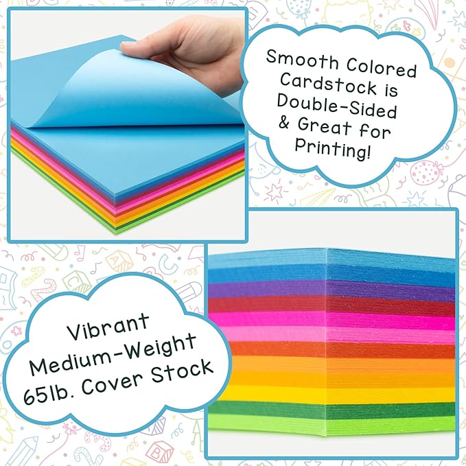 Hygloss Bright Colored Cardstock - 8.5x11-Inch, 12 Assorted Colors, 96 Sheets, 65 lb/ 176 gsm, Fade-Resistant, Acid-Free Color Card Stock Paper