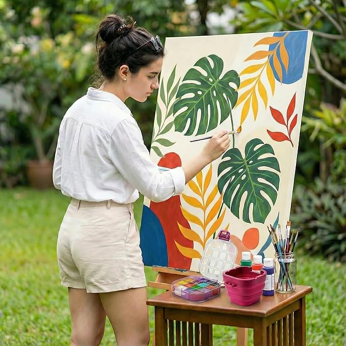 Mini Paint Storage Box 5.1 x 4.2 inches, 16-Well with Airtight Seal for Prevent Leakage Spills, Include Convenient Lid and Palette Storing Gouache, Acrylic, Watercolor Oil Paint (Pink)