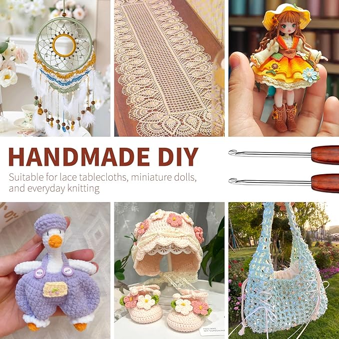 1.75mm Crochet Hook, Available in 0.5 mm- 3 mm, Ergonomic Hand-Polished Wooden Handle Crochet Hook for Arthritic Hands, for Beginners, and Crocheting Yarn (2Pcs)