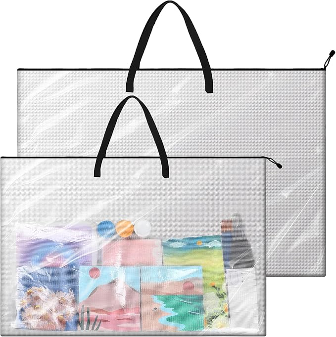 Tenceur 2 Pcs Art Portfolio Case 24 x 36 and 48 x 36 Inch Large Poster Storage Bag PVC Art Portfolio Container with Zipper and Handle Bulletin Board Clear Storage Folder for Artwork