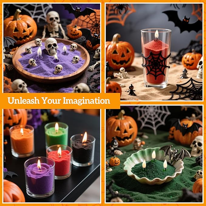 Sukh Candles Sand and Wicks for Halloween - 430G(0.94lb) Sand Candles with Wicks Purple, Orange, Black, Red, Green Refillable Candle for Weddings, Parties