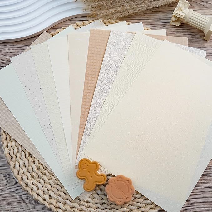 LewuwoPoing 30 Sheets Textured Art Paper Assorted Set 5.8x8.3 Inch A5 Mixed Special Craft Paper for Scrapbooking Junk Journaling Supplies dialy Plan Gift Card Embellishments Work (Beige)