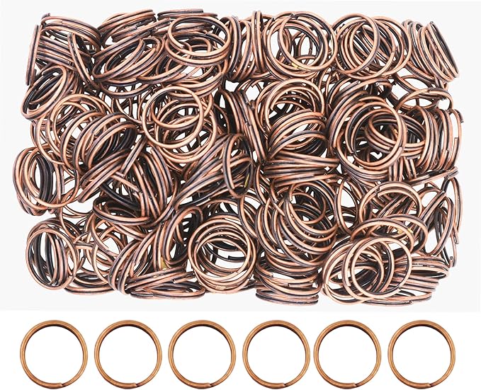 Mandala Crafts 12mm Antique Copper Colored Double Jump Rings for Jewelry Making - 400 Pcs Small Split Key Rings Set for Crafts, DIY Keychains, and Accessories