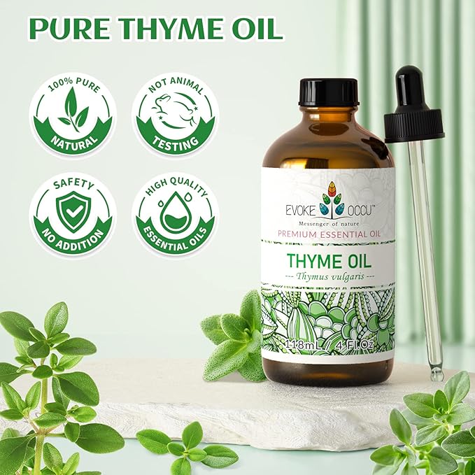 EVOKE OCCU Thyme Essential Oil for Diffuser, Massage, Candle and Soap Making - 4 FL Oz