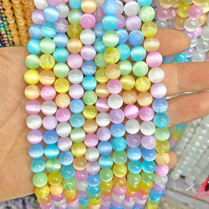 10MM 36PCS Colorful Selenite Gypsum Stone Crystal Beads for Jewelry Making DIY Bracelet