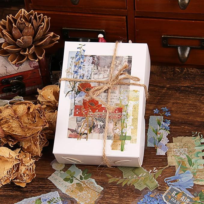 Dizdkizd Die Cut Gold Foil Floral Stickers (180 Pieces), Transparent Aesthetics Sticker Set Vintage Flower Decals for Scrapbooking Card Making Journaling Paper Crafting