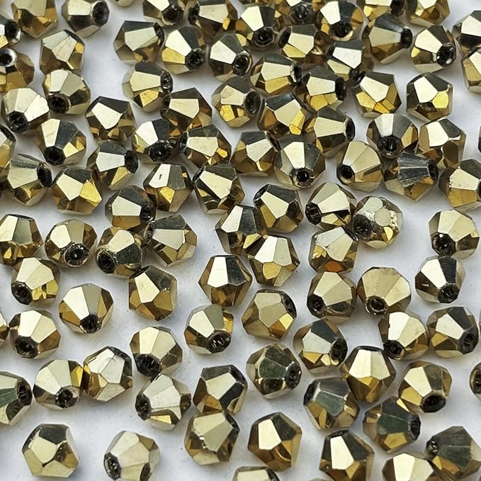 200pcs 6mm Bicone Glass Crystal Beads for Jewelry Making, Faceted Bicone Glass Spacer Beads for Bracelet Earring Necklace DIY Craft(Light Gold)