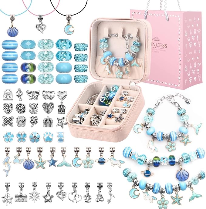 UFU Charm Bracelet Making Kit Girls Beads for Jewelry Making Kit, Unicorns Arts Crafts Gifts Set for Teen Girls Age 5 6 7 8-12, with a Portable Bracelet Organizer Box