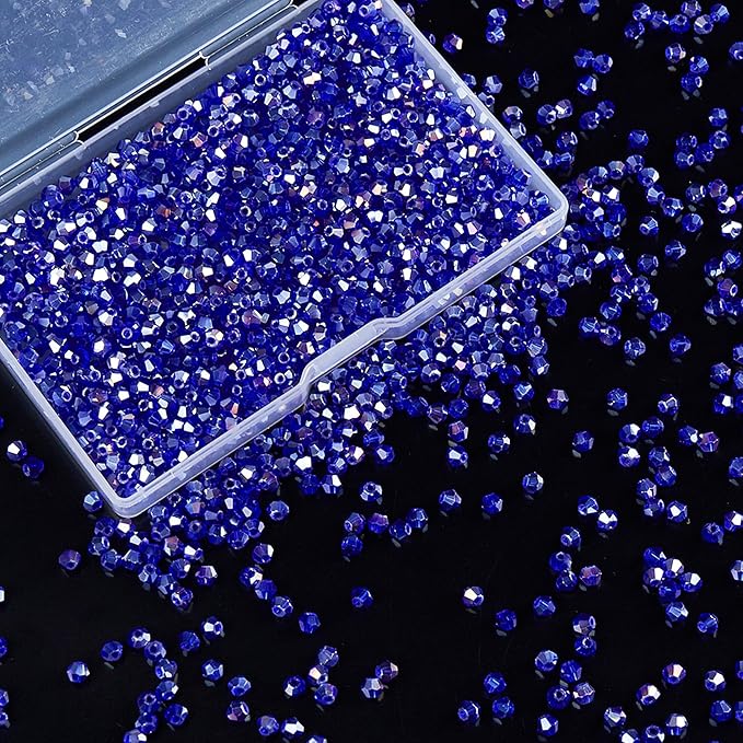 1200PCS 3mm Bicone Crystal Glass Beads for Jewelry Making, Sparkling Mini Beads for Suncatchers, DIY Bracelets & Craft Projects (AB Blue)