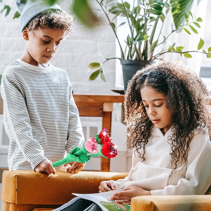 10 Pcs Plush Rose Flower Stuffed Flower Bendable Stems Plush Bouquet Toy Soft 12.6 Inch for Christmas Classroom 2025 Mother's Day Valentines Day Girl Girlfriend Wife(10 Pcs Glitter Red Pink Series)