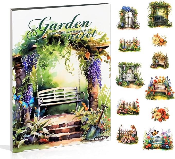 Transparent Garden Flower Stickers for Scrapbooking, 20 Sheets Precut PET Journal Stickers Book for Journaling Supplies, Card Making, Junk Journal, Scrap Book, Bujo, DIY Crafts Arts